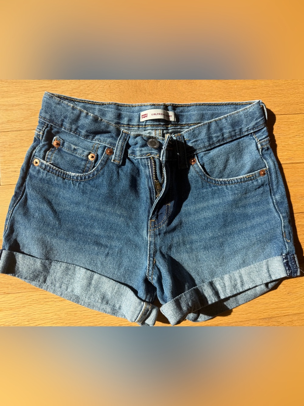 Levi's Light Blue Rolled-Hem Girlfriend Denim Shorts